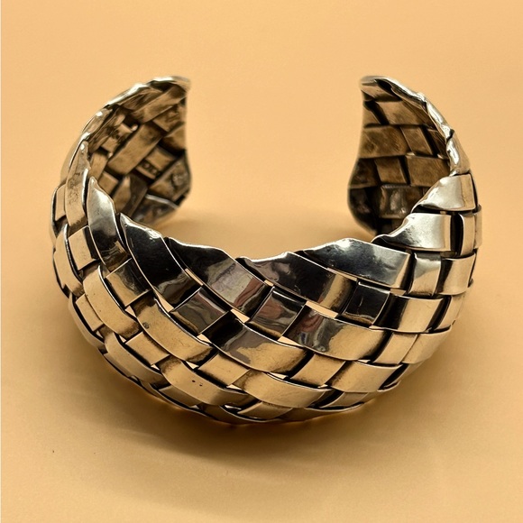 GORGEOUS Taxco 925 Sterling Silver Basket Weave Cuff Bracelet